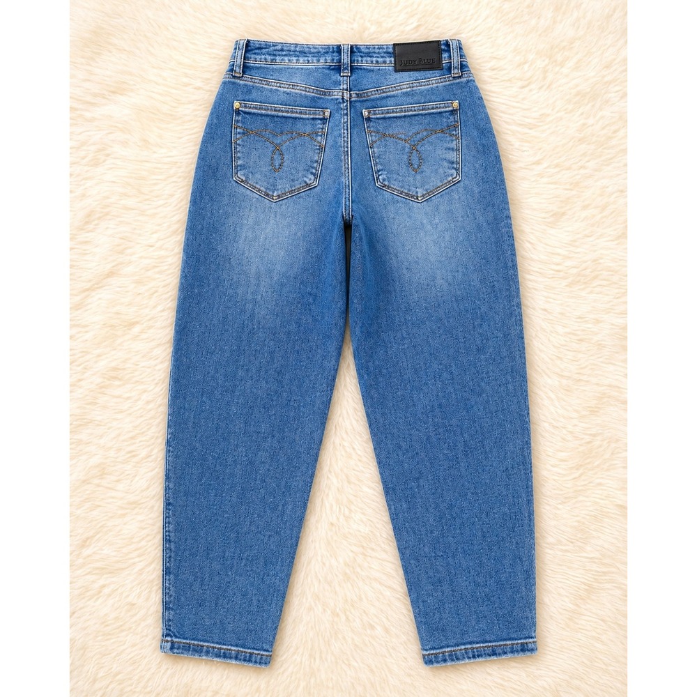 Judy Blue Barrel Jeans 31 / 12 High Waist Blue Denim Crop Horseshoe 90's Boho - Picture 3 of 6